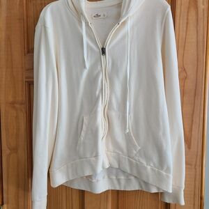 Hollister Women's Off-White Zip-Up Hoodie